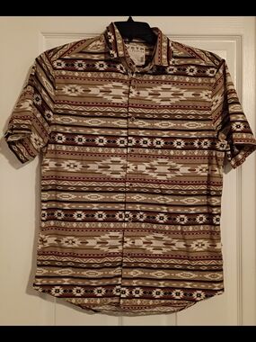 VSTR Premium Men’s Short-Sleeve Aztec Button-Up Shirt - Tan